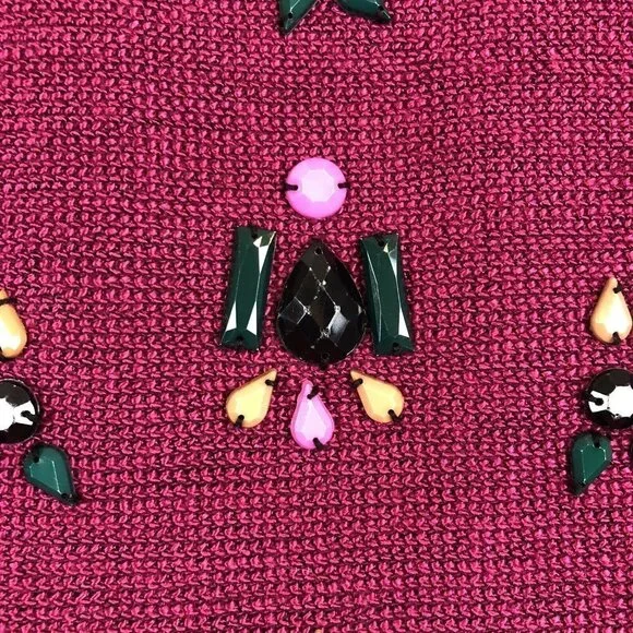 Anthropologie Dolce Vita Burgundy Beaded Gem Drop Peplum Sweater S - Picture 3 of 8